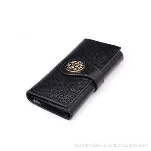 Long Size Tri fold Genuine Leather Wallets for Women , Gold